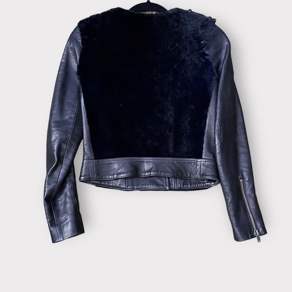 ALC Sadie Leather & Fur Jacket 0 Black Womens Moto Motorcycle Biker A.L.C. - Picture 3 of 9